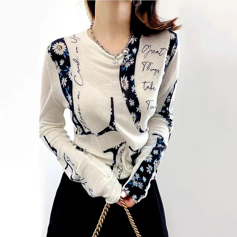 긴 소매 상의 여성 새로운 패턴 얇은 니트 스웨터, 한국 패션, 봄 가을, 202 여성 의류, 여성 티셔츠, SL258